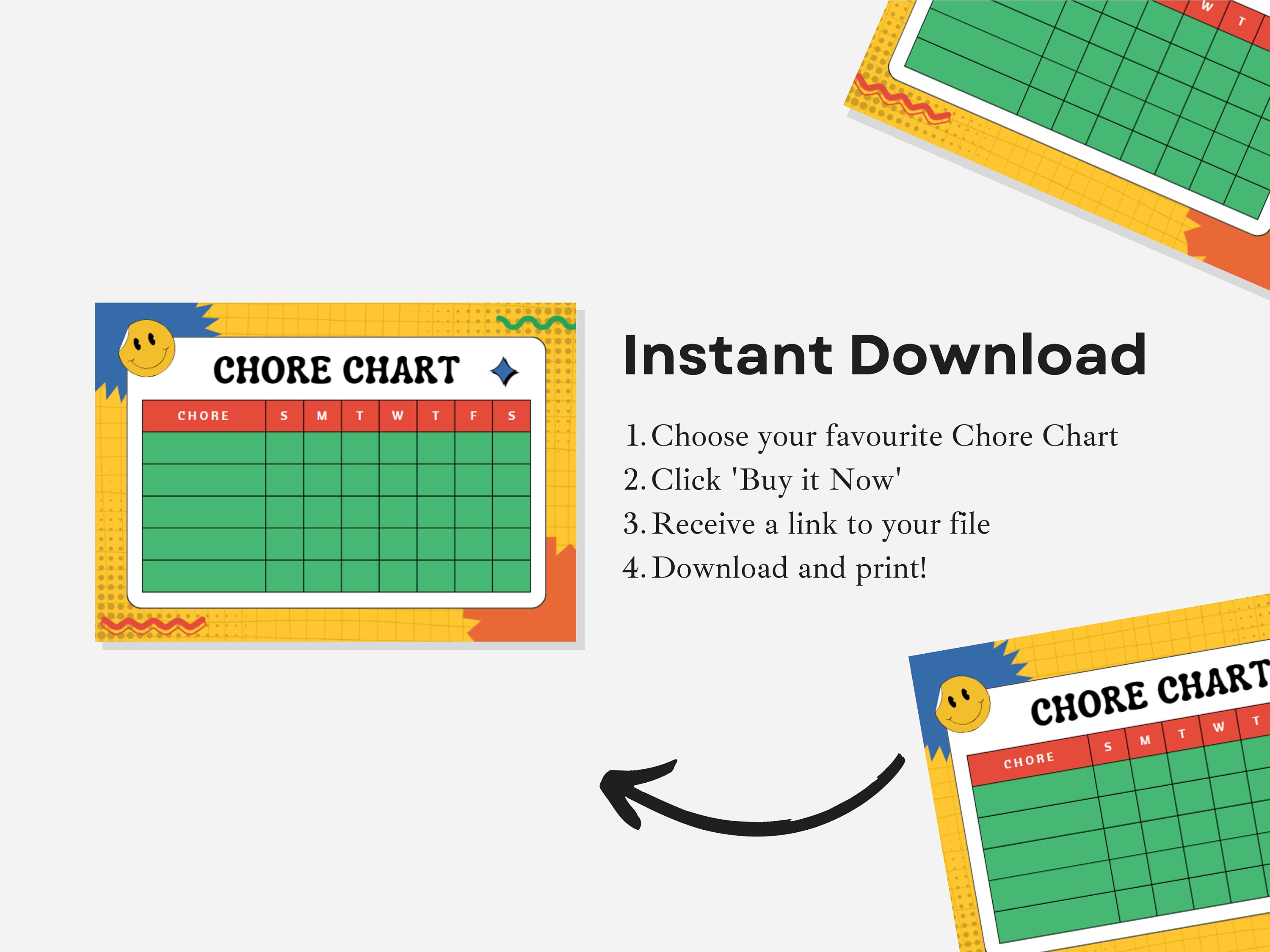 Smiley Face Chore Chart Printable Chore Template, Weekly Chores, Daily ...