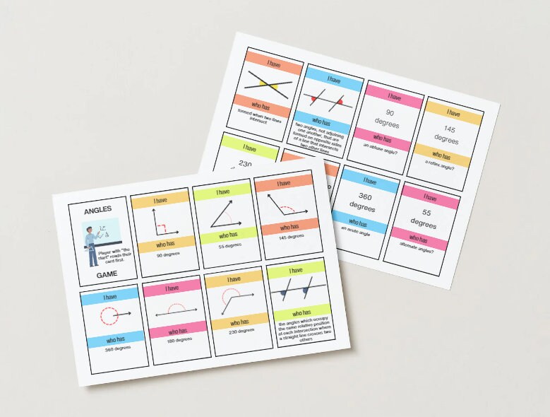 Angle Learning Game Flashcards for Kids Digital Download - Etsy