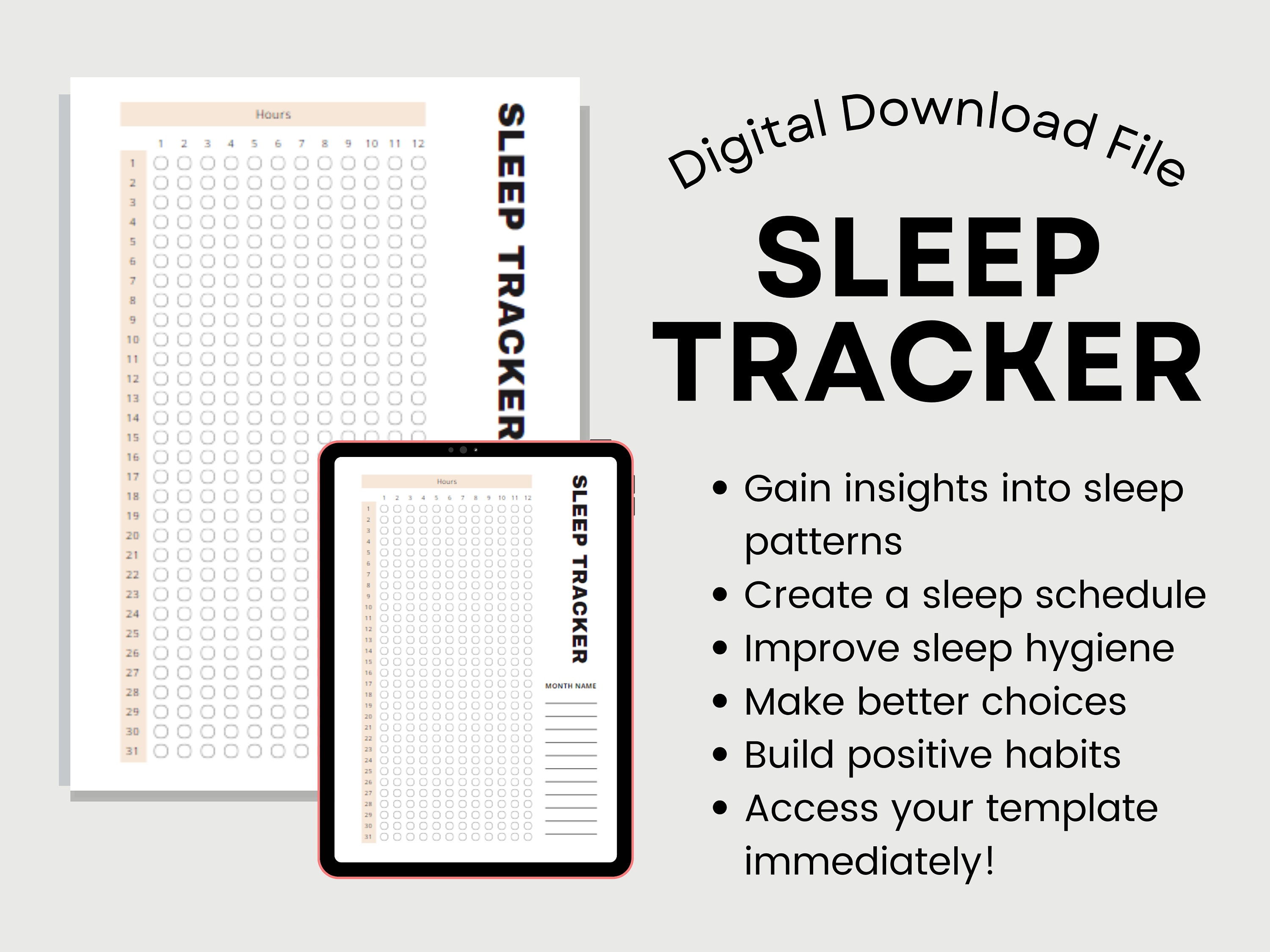 Sleep Chart Examples Digital Sleep Tracker Printable Bedtime Journal PDF Template ...