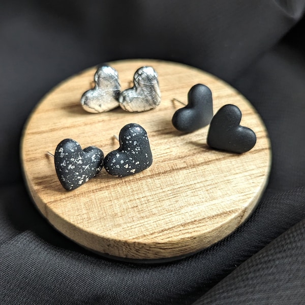 Gothic Silver Heart Studs, Romantic Goth Stud Pack, Mini Love Heart Earrings, Witchy Jewellery, Alternative Gifts, Friendship Gift