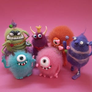Needle felted cute monster. Wool Monster. Funny fantasy creature. Needle felted animals. Needle felted fantasy. Felt fairy monster. Wool toy