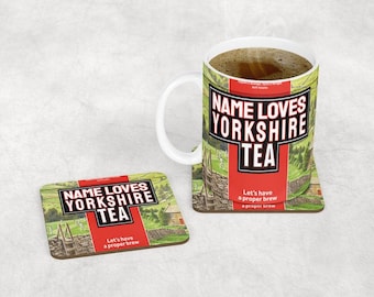 Personalised Yorkshire Tea Mug & Coaster Set | Custom Name Ceramic Drinkware