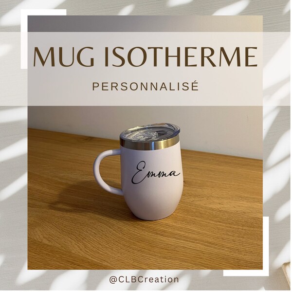 Mug isotherme personnalisé à poignée blanc