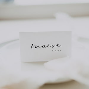 Modelo de cartão de casamento minimalista, cartões de casamento modernos, cartões de nome de casamento, cartões de lugar para impressão, versões de barraca e plana, IDA