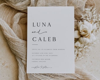 Modern Wedding Invitation Template, Minimalist Wedding Invitation Template Download, Elegant Printable Wedding Invitation, Editable, LUNA