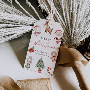 Merry Christmas Gift Tag Printable, Editable Christmas Gift Tag, Holiday Party Favor Tag, Christmas Favor Tags, Instant Download, DIY