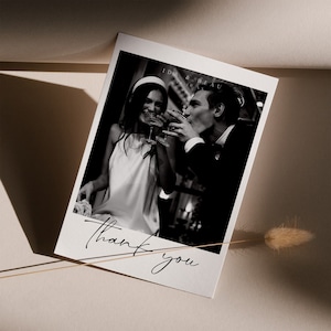 Tarjeta de agradecimiento de boda minimalista, plantilla de tarjeta de agradecimiento con foto moderna, tarjeta de agradecimiento con foto, IDA