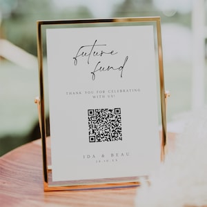 Sinal de código QR do fundo futuro, sinal de casamento Venmo minimalista, sinal de fundo de lua de mel de casamento, sinal de código QR Venmo, sinal de fundo futuro, IDA