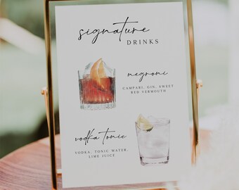 Minimalist Signature Drink Sign Template, Printable Signature Cocktails Sign, Modern Signature Drinks Menu Template, Bar Menu Template, IDA