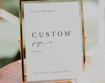 Modern Custom Sign Template, Minimalist Wedding Sign Printable, Customizable Wedding Signage, Instant Download, Editable Template, LUNA