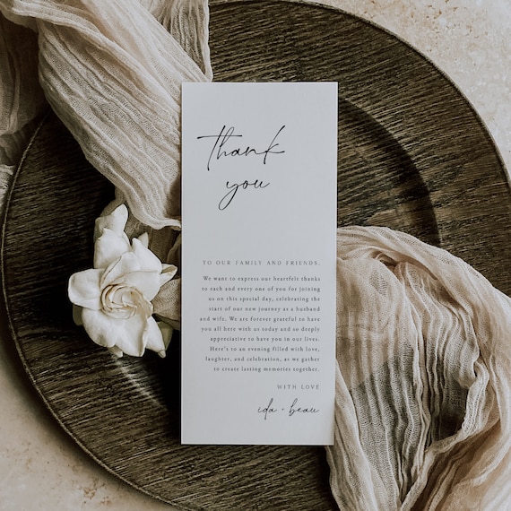 Minimalist Thank You Place Card, Wedding Thank You Napkin Note, Printable Thank You Letter, Place Setting Thank You, Menu Thank You, IDA