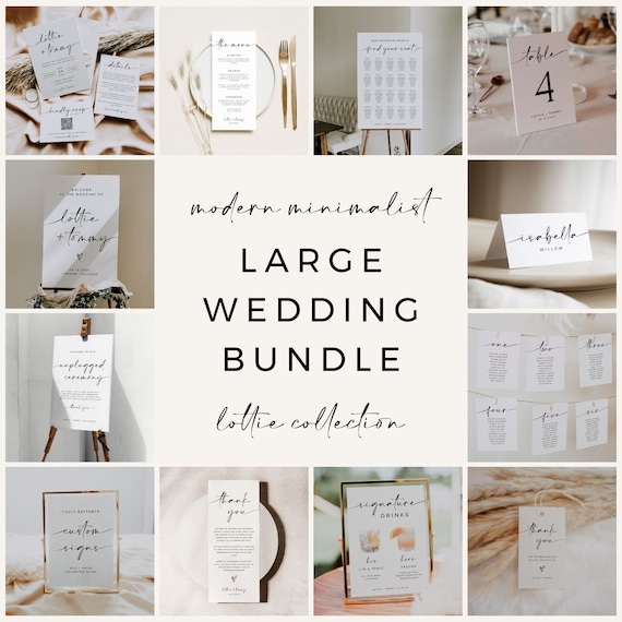 Minimalist Wedding Bundle Template, Editable Wedding Templates, Modern Wedding Signage Bundle, Simple Wedding, Instant Download, LOTTIE