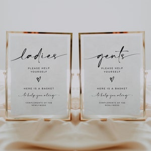 Wedding Bathroom Sign Template, Wedding Ladies Gents Basket Sign, Ladies Bathroom Sign, Gentlemen Bathroom Sign, LOTTIE