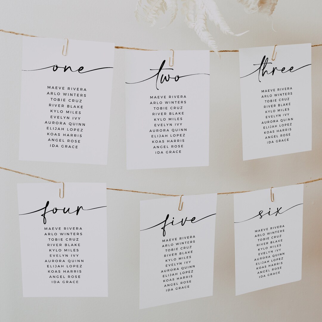 Minimalist Table Seating Chart Template, Modern Wedding Seating Cards, Wedding Seating Chart ...