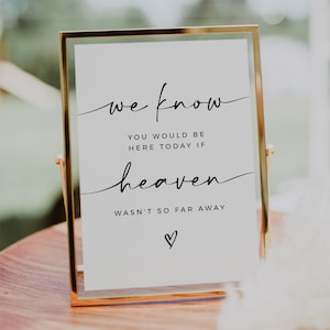 We Know You Would be Here Today if Heaven Wasn't So Far Away, In Loving Memory Sign, Memorial Sign, Modern Minimalist Wedding Sign, LOTTIE