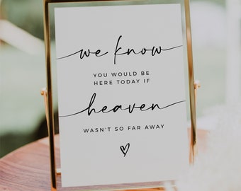 We Know You Would be Here Today if Heaven Wasn't So Far Away, In Loving Memory Sign, Memorial Sign, Modern Minimalist Wedding Sign, LOTTIE