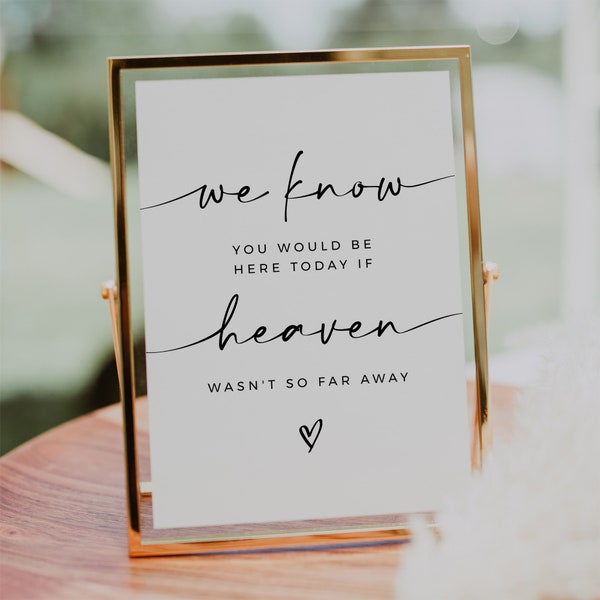 We Know You Would be Here Today if Heaven Wasn't So Far Away, In Loving Memory Sign, Memorial Sign, Modern Minimalist Wedding Sign, LOTTIE