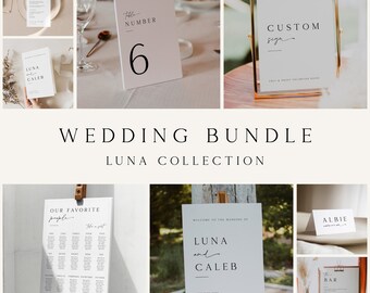 Minimalist Wedding Reception Bundle Template, Modern Wedding Signs Template, Reception Wedding Template, Printable Wedding Bundle Kit, LUNA