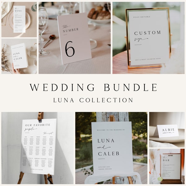 Minimalist Wedding Reception Bundle Template, Modern Wedding Signs Template, Reception Wedding Template, Printable Wedding Bundle Kit, LUNA