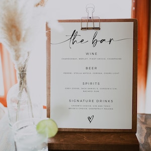 Minimalist Wedding Bar Menu Template, Modern Bar Menu, Drink Menu Sign, The Bar Sign, Wedding Drink Sign Printable, Wedding Sign, LOTTIE