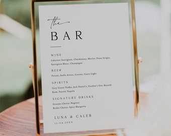 Minimalist Wedding Bar Menu Sign, Modern Bar Menu Sign Template, Bar Menu Wedding Printable, The Bar Sign, Wedding Drink Menu Template, LUNA