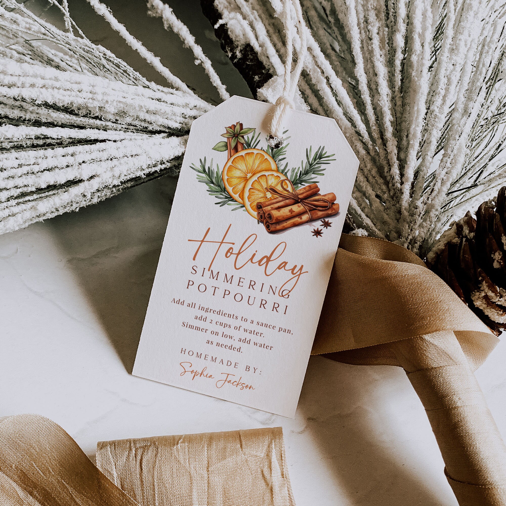 Editable Holiday Simmering Potpourri Christmas Gift Tag, Printable