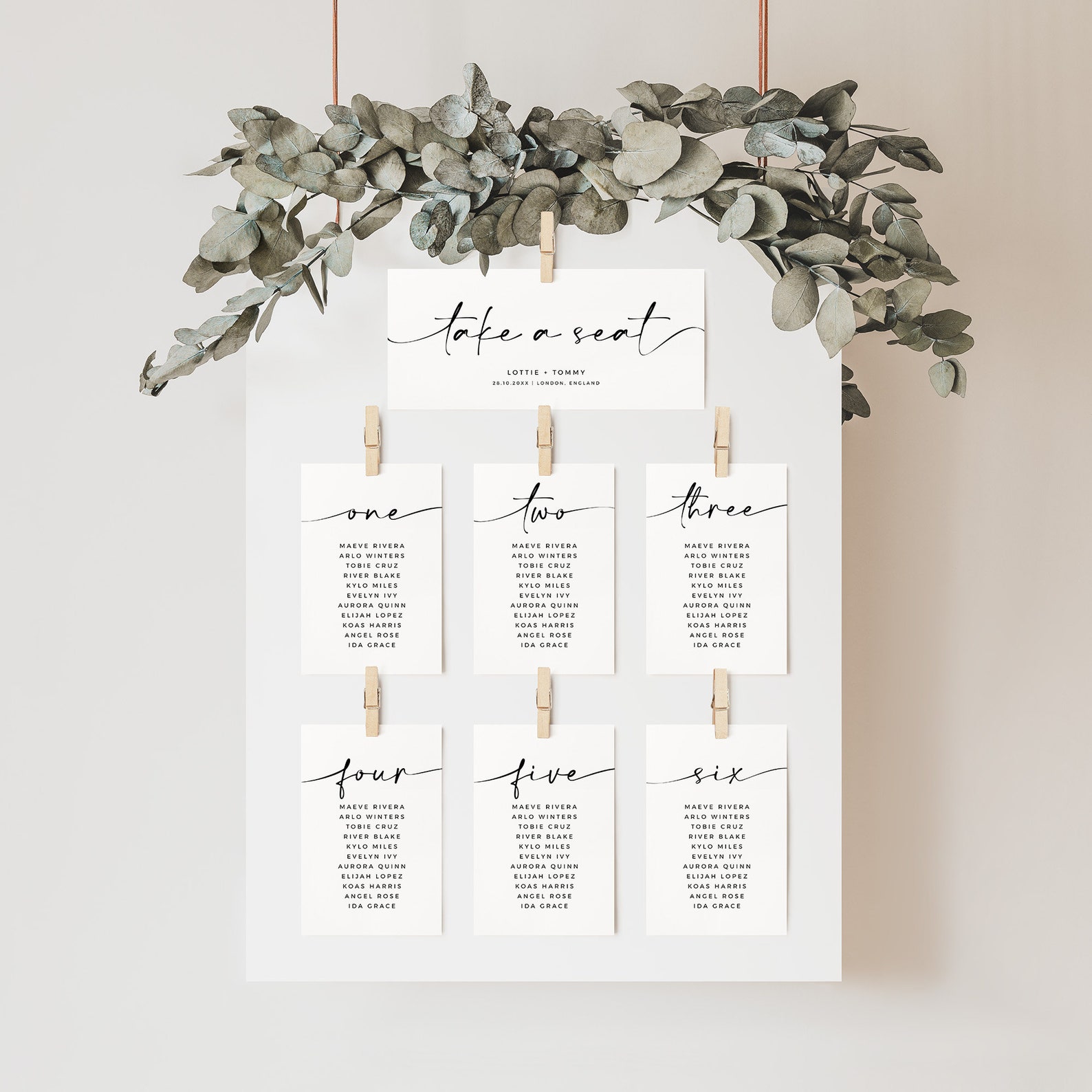 Minimalist Table Seating Chart Template, Modern Wedding Seating Cards, Wedding Seating Chart ...