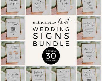 Minimalist Wedding Sign Bundle Template, Modern Wedding Signs Template, Wedding Reception Sign Bundle, Editable Table Sign Printable, LOTTIE