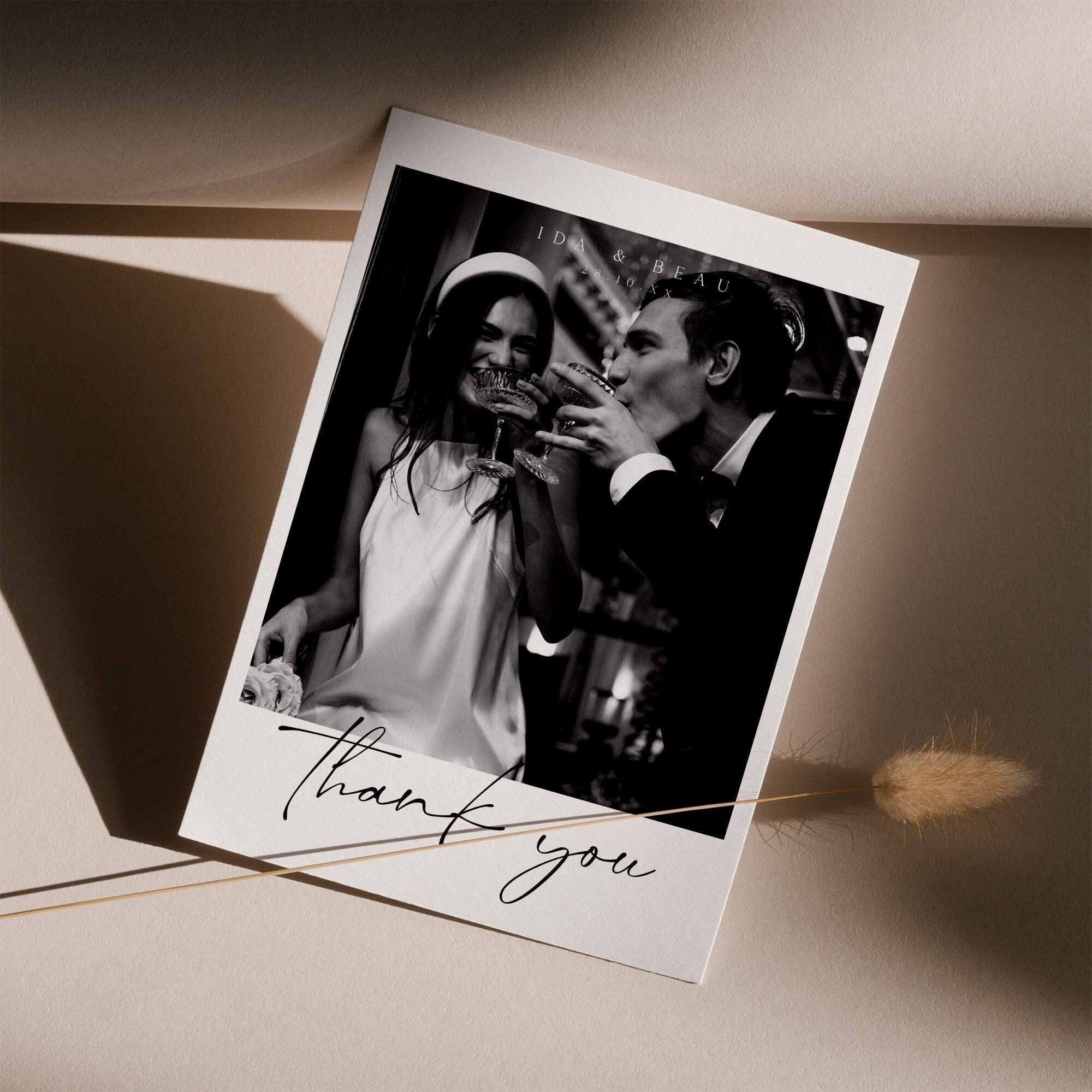 Minimalist Wedding Thank You Card, Modern Photo Thank You Card Template ...