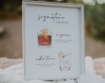 Printable Signature Cocktails Sign Template, Modern Signature Drinks Menu Template, Wedding Signature Drinks Sign, Signature Drink Sign, IDA