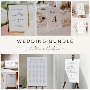 Minimalist Wedding Reception Bundle Template, Modern Wedding Signs Template, Reception Wedding Template, Printable Wedding Bundle, LOTTIE