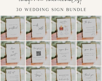 Minimalist Wedding Sign Bundle, 30 Modern Wedding Signs Template, Reception Table Sign Bundle, Printable Wedding Signs, IDA
