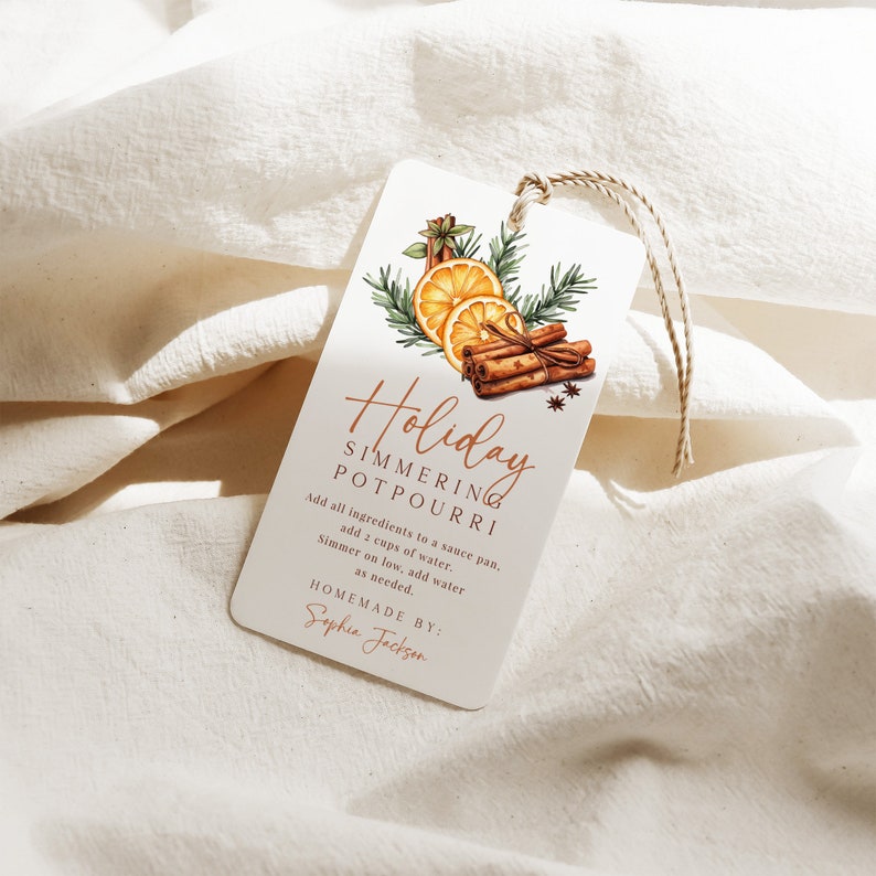 Editable Holiday Simmering Potpourri Christmas Gift Tag, Printable