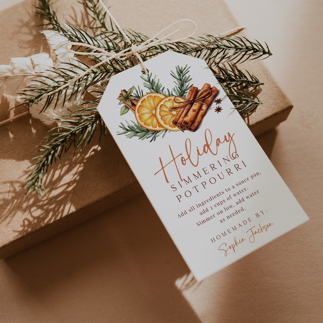 Editable Holiday Simmering Potpourri Christmas Gift Tag, Printable