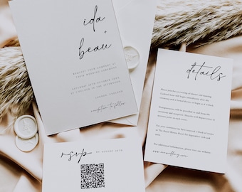 Minimalistische Hochzeitseinladung mit QR Code, Moderne Hochzeitseinladung, Hochzeitseinladung Set, QR Code Rsvp, IDA