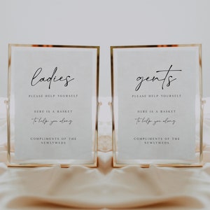 Wedding Bathroom Sign Template, Ladies Bathroom Sign Template, Gentlemen Bathroom Sign Template, Wedding Bathroom Basket Sign Printable, IDA