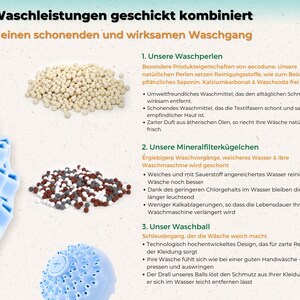 Der Aecodune-Waschball enthält eine detaillierte Beschreibung der drei Arten von Waschvorgängen des Balls