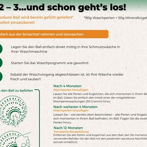 Der Aecodune-Waschball ist extrem einfach zu verwenden, er wird vorgefüllt geliefert, Sie müssen ihn einfach in Ihre Maschine geben. Sie füllen die Waschperlen alle 4 Monate auf und füllen die Kugel jedes Jahr komplett auf.