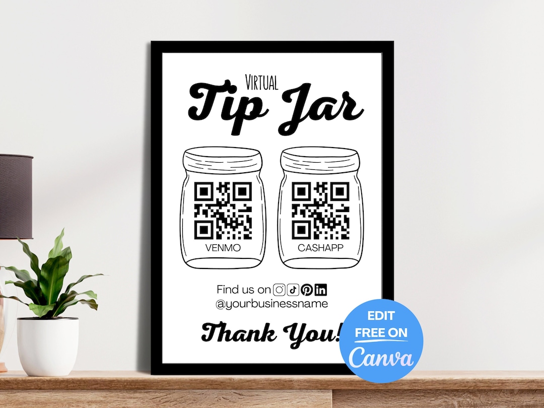 Printable Virtual Tip Jar Sign, Virtual Tip Jar Sign Canva Template