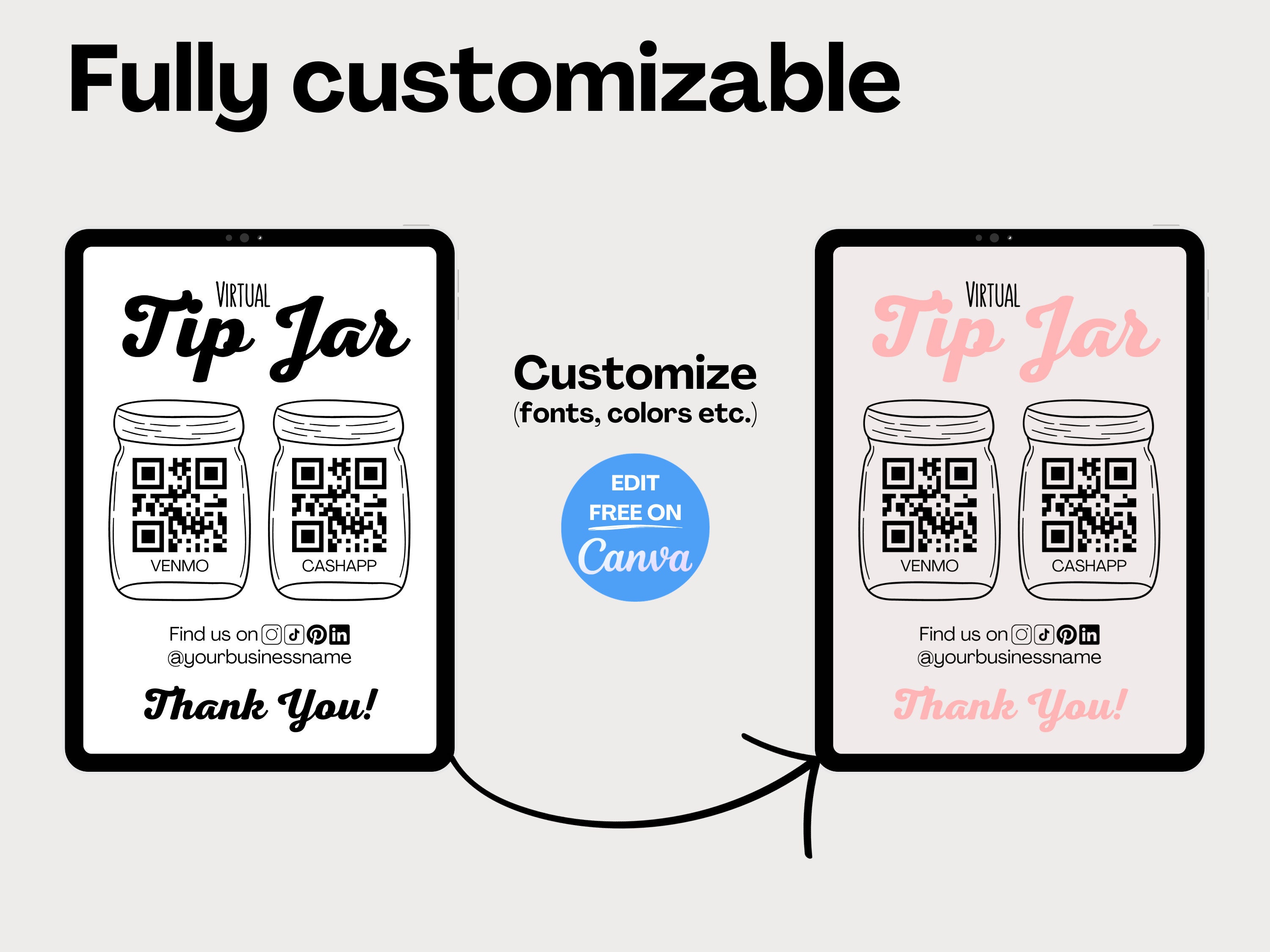 Printable Virtual Tip Jar Sign, Virtual Tip Jar Sign Canva Template