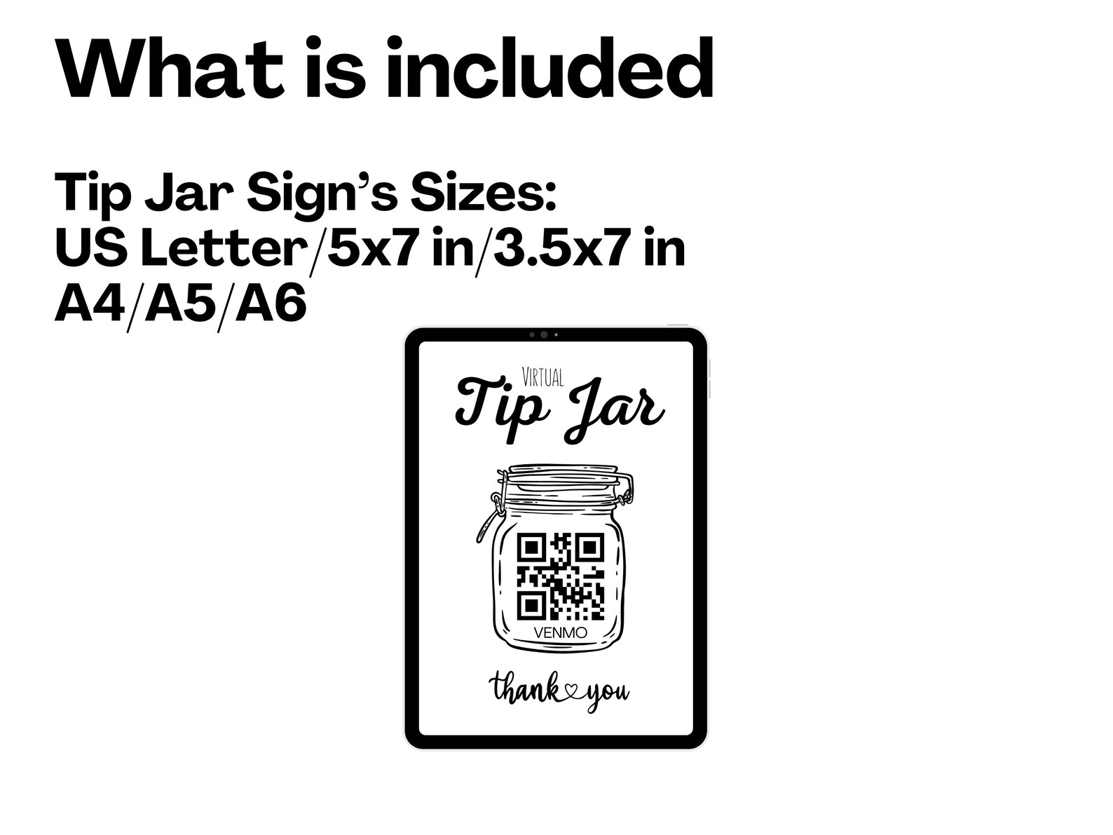 Printable Virtual Tip Jar Sign, Tip Jar Sign Canva Template, QR Code ...