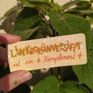 Left-wing green-tinged glitter stickers | holographic vinyl stickers gelb Handschrift