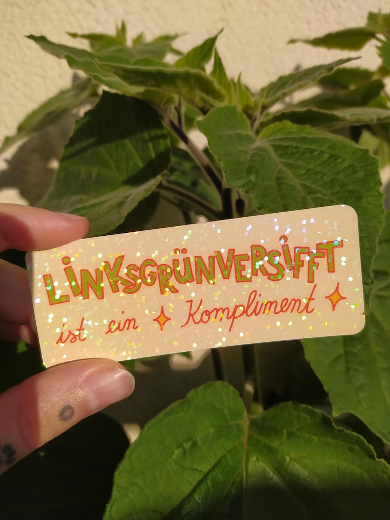 Left-wing green-tinged glitter stickers | holographic vinyl stickers gelb Handschrift