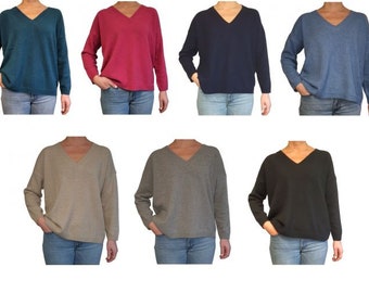 Made in Italy Damen 100% Cashmere Strick Pullover ONE SIZE Einheitsgröße V Ausschnitt 7 Farben.