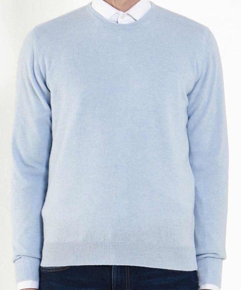 Hergestellt in Italien 100 % Kaschmir Herren Pullover Rundkragen S 2XL 11 Farben Hell Blau