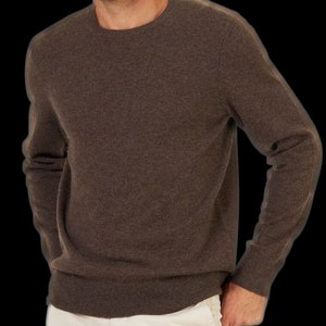 Hergestellt in Italien 100 % Kaschmir Herren Pullover Rundkragen S 2XL 11 Farben Braun