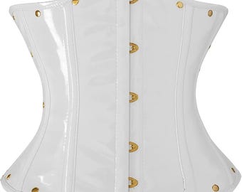 White PVC Underbust Corset | Steel Boned, Gothic Waist Cincher