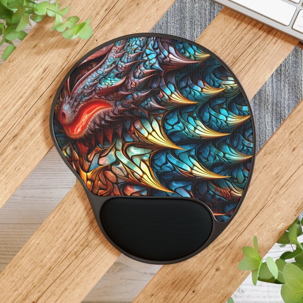 Dragon Scales Ergonomic Mouse Pad With Wrist Rest, Dragon Skin Turquoise Print Wrist Rest, Office Desk Laptop Cool Aesthetic Gaming, Dragons