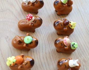 Handmade Polymer Clay Capybara Figure with Magnetic Headpieces