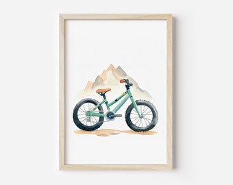 Mountain Bike Digital Print, Boy Nursery Decor, Mountain Bike Print Nursery Wall Art, Adventure Print, Nursery Decor